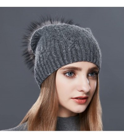 Skullies & Beanies Wool Knit Slouchy Bobble Cap Unisex Winter Beanie Hat with Fur Ball Pom - Dark Gray - CN1867X6YWD $28.30