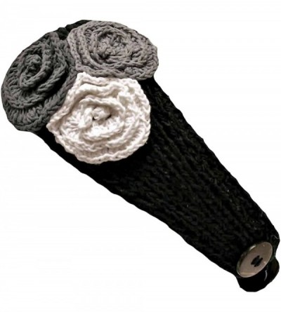 Cold Weather Headbands Crochet Headband With Three Knit Flowers - Black - CB11633QCDJ $15.80