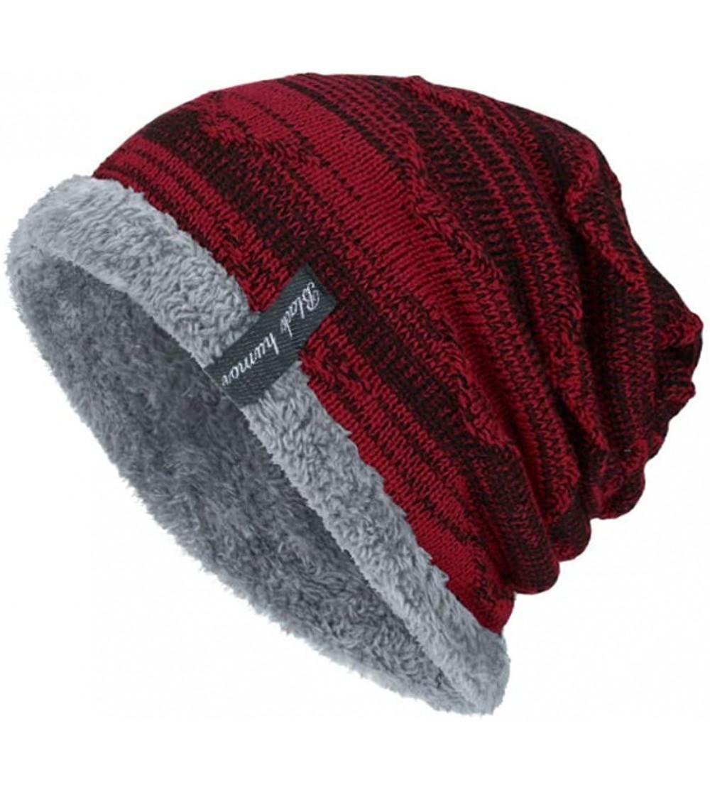 Skullies & Beanies Men Women Winter Warm Stretchy Beanie Skull Slouchy Cap Hat Fleece Lined - Wine - CT18K62CR3D $15.23