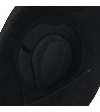 Fedoras Suede Indiana Jones Hat Outback Hat Fedora with Cord CD8858 - Black - CV188C3WGK9 $33.08