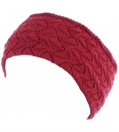 Cold Weather Headbands Womens Chic Cold Weather Enhanced Warm Fleece Lined Crochet Knit Stretchy Fit - Wave Red - C6184KAEMCW...