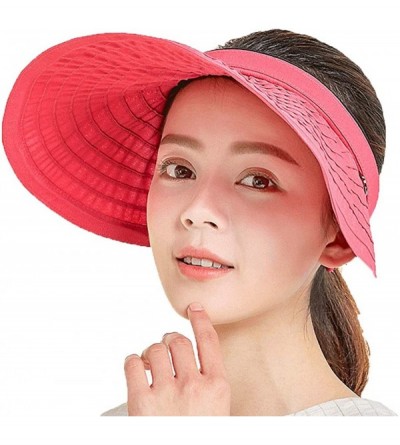 Visors Women's Summer Foldable Straw Sun Visor w/Cute Bowtie UPF 50+ Packable Wide Brim Roll-Up Visor Beach Hat - CS1967YHRZZ...