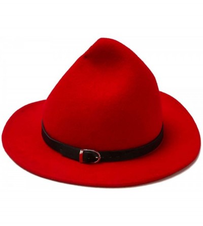 Fedoras Women Fedora Hat Witch Style- 100% Wool Felt Hat- Winter Bucket Hat - Red - CD18L8G28NM $21.51