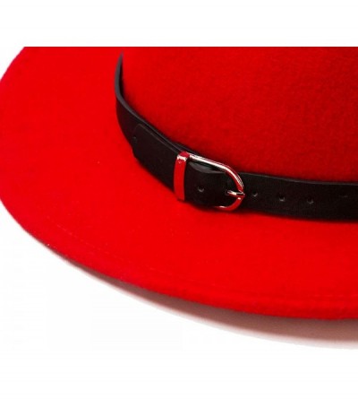 Fedoras Women Fedora Hat Witch Style- 100% Wool Felt Hat- Winter Bucket Hat - Red - CD18L8G28NM $21.51