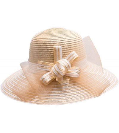 Sun Hats Womens Kentucky Derby Church Wedding Tea Party Wide Brim Hat A490 - Khaki - CB18D3UY6H5 $17.08