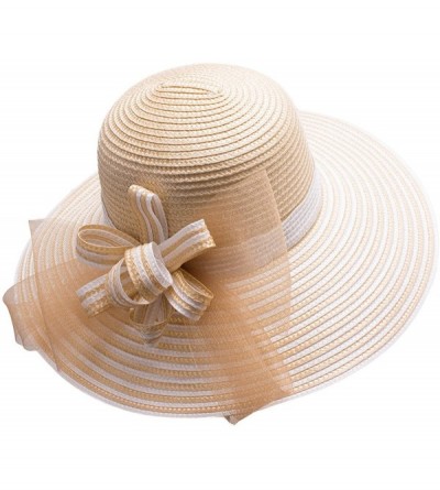 Sun Hats Womens Kentucky Derby Church Wedding Tea Party Wide Brim Hat A490 - Khaki - CB18D3UY6H5 $17.08