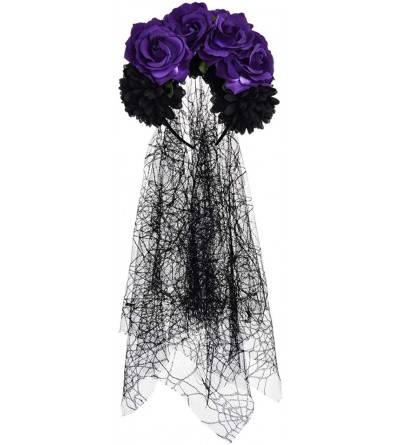 Headbands Day of The Dead Headband Costume Rose Flower Crown Mexican Headpiece BC40 - Veil Purple - C118Y689DHU $16.40
