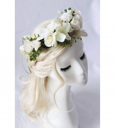 Headbands Handmade Adjustable Flower Wreath Headband Halo Floral Crown Garland Headpiece Wedding Festival Party - A12-white -...