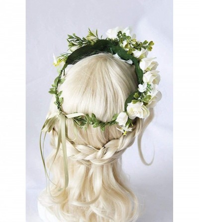 Headbands Handmade Adjustable Flower Wreath Headband Halo Floral Crown Garland Headpiece Wedding Festival Party - A12-white -...