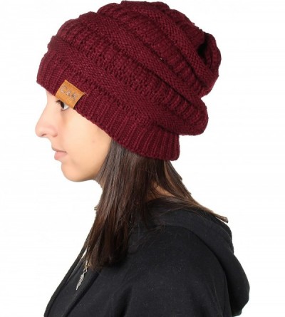 Skullies & Beanies Knit Beanie Trendy Warm Chunky Thick Soft Warm Winter Hat Beanie Skully - Wine - CZ189LETQ0U $13.83