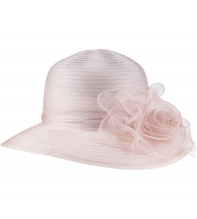 Sun Hats Women's Organza Wide Brim Floral Ribbon Kentucky Derby Church Dress Sun Hat - 3 Style-pink - CA184USQ6K4 $13.01