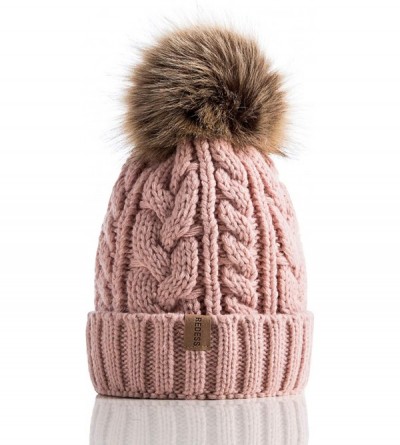 Skullies & Beanies Women Winter Pompom Beanie Hat with Warm Fleece Lined- Thick Slouchy Snow Knit Skull Ski Cap - 1 Dark Pink...