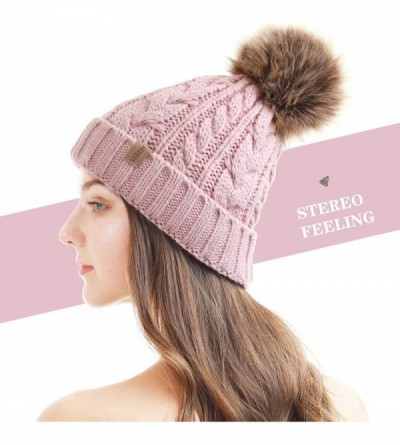 Skullies & Beanies Women Winter Pompom Beanie Hat with Warm Fleece Lined- Thick Slouchy Snow Knit Skull Ski Cap - 1 Dark Pink...