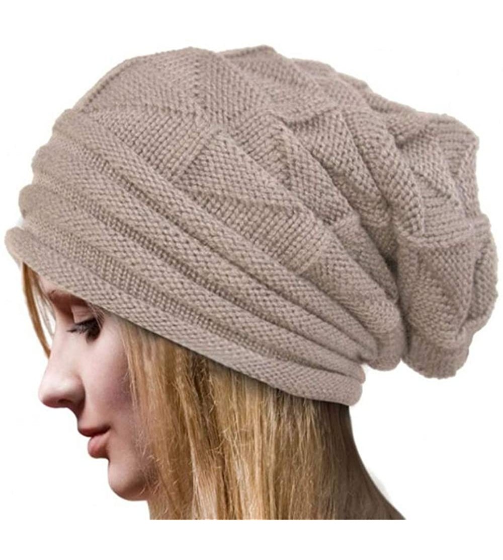 Skullies & Beanies Knit Slouchy Beanie Hats for Women Oversized Warm Winter Hats Baggy Ski Cap - Beige - CJ1924X2X0S $11.64
