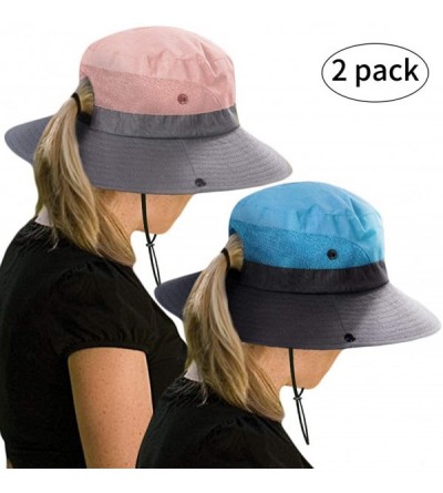 Sun Hats Ponytail Sun Bucket Hats for Women UV Protection Foldable Mesh Wide Brim Hiking Beach Fishing Summer Safari - CQ18NC...
