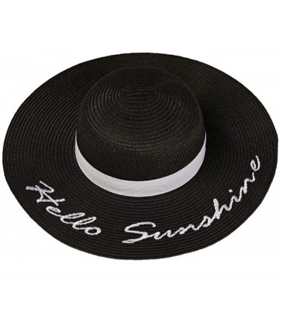 Sun Hats Floppy Beach Straw Hat Women Sun Hats Wide Brim Embroidered UPF50+ - A5-black - CW196WHXAR6 $15.79