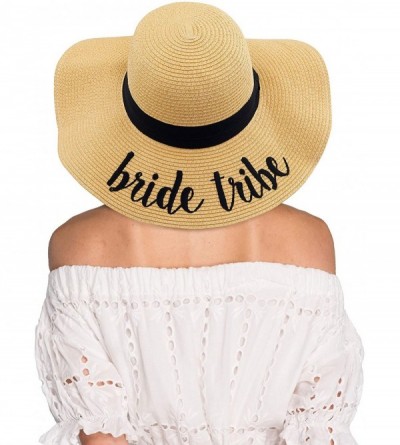 Sun Hats Exclusives Straw Embroidered Lettering Floppy Brim Sun Hat (ST-2017) - Bride Tribe - CD195H9KAEY $22.59