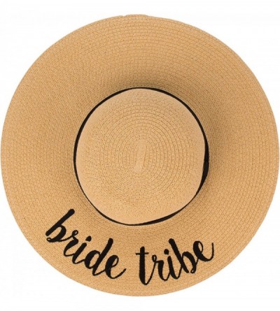 Sun Hats Exclusives Straw Embroidered Lettering Floppy Brim Sun Hat (ST-2017) - Bride Tribe - CD195H9KAEY $22.59