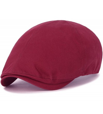 Newsboy Caps Cotton Solid Color Adjustable Gatsby Newsboy Hat Cabbie Hunting Flat Cap - Red - CL18H3YMS43 $23.82