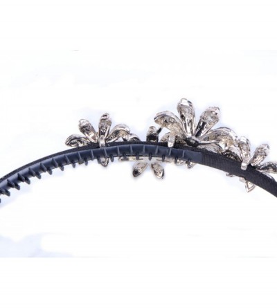 Headbands Women Girls Crystal Rhinestone Teeth Comb Plastic Black Flower Hairband Headband - Black - CZ18LMACQ3U $9.87