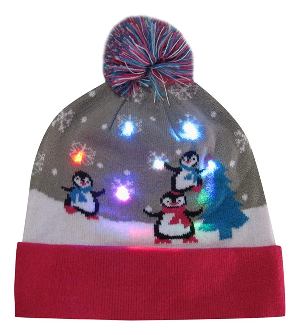 Bomber Hats LED Light-up Knitted Hat Ugly Sweater Holiday Xmas Christmas Beanie Cap - B - CD18ZMQK237 $10.03
