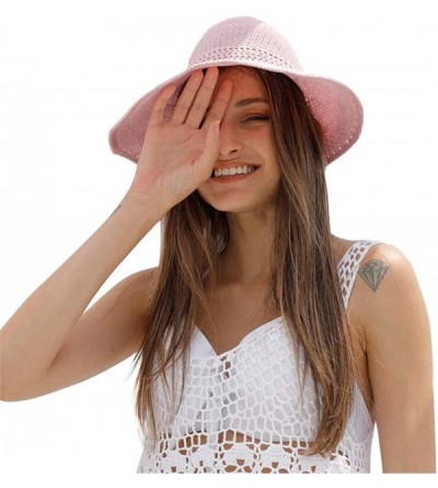 Sun Hats Women Large Brim Sun Hats Foldable Beach Sun Visor UPF 50+ for Travel - Pink - CA18Q5G6EDE $12.39
