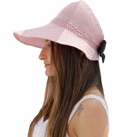 Sun Hats Women Large Brim Sun Hats Foldable Beach Sun Visor UPF 50+ for Travel - Pink - CA18Q5G6EDE $12.39