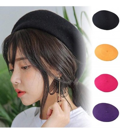 Berets Women Laidies Baggy Beret Made of Faux Wool-Winter Warming Beanie Artist Hat Solid Color Autumn Cap - Grey - CT18Z47ED...