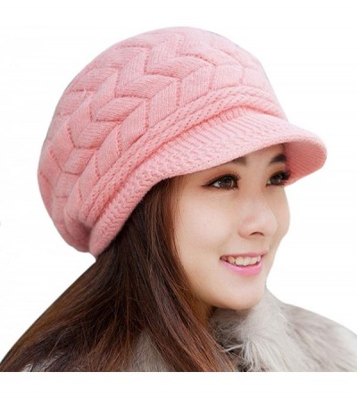 Skullies & Beanies Fashion Women Hat Winter Skullies Beanies Knitted Hats Solid Color Rabbit Fur Cap - Pink - CZ18RSZM07D $10.77