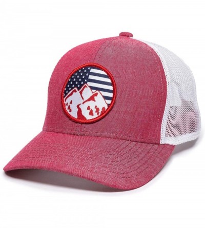 Baseball Caps Americana Mountains Scout Patch Trucker Hat - Adjustable Mesh Back Baseball Cap for Men & Women - Red - CB196RO...