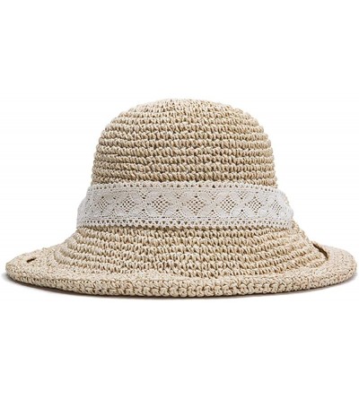 Sun Hats Floppy Straw Hat for Women Foldable Summer Beach Sun Hat - Lace-bow-rice - C518TIE0Z0Q $10.42