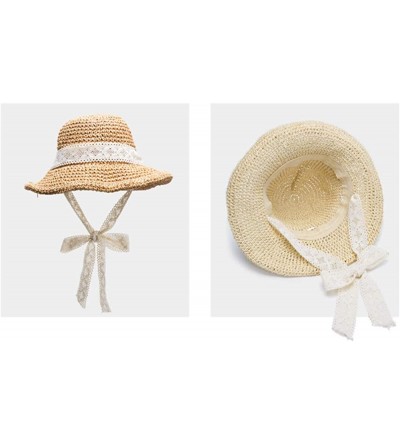 Sun Hats Floppy Straw Hat for Women Foldable Summer Beach Sun Hat - Lace-bow-rice - C518TIE0Z0Q $10.42
