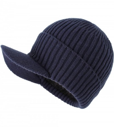 Skullies & Beanies Winter Hats for Men with Visor Warm Men's Outdoor Newsboy Hat Thick Soft Fleece Lined Ski Hat - Navy - CM1...