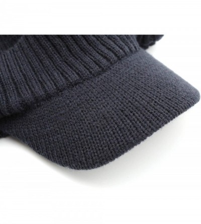 Skullies & Beanies Winter Hats for Men with Visor Warm Men's Outdoor Newsboy Hat Thick Soft Fleece Lined Ski Hat - Navy - CM1...