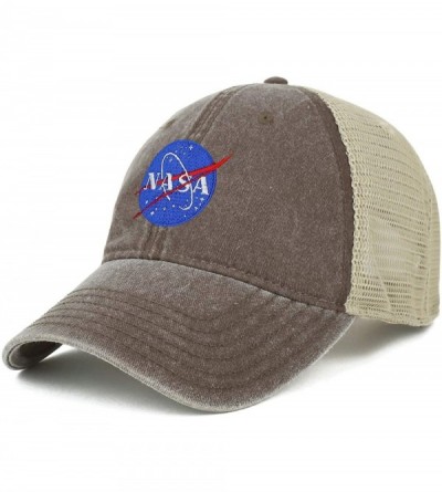Baseball Caps Oversize XXL NASA Insignia Logo Embroidered Washed Trucker Mesh Cap - Brown - CV18LNGY3QK $16.80