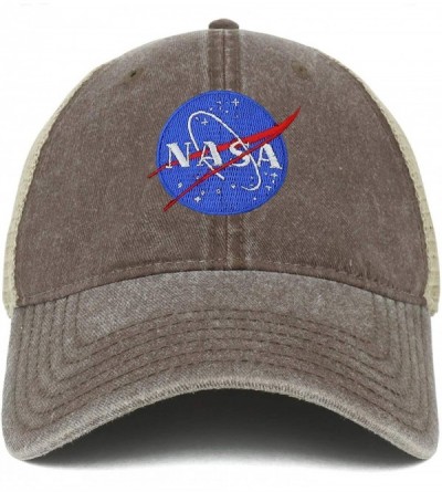 Baseball Caps Oversize XXL NASA Insignia Logo Embroidered Washed Trucker Mesh Cap - Brown - CV18LNGY3QK $16.80