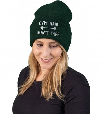 Skullies & Beanies Embroidered Beanie Dog Mom Gym Sports Holiday Knitted Hat Skull Cap - Gym Hair Don't Care - Forest Green -...