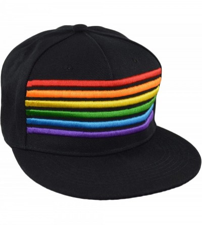 Baseball Caps Black Flat Bill Adjustable Snapback Cap with Rainbow Stripes- Pride Flatbrim Baseball Hip Hop Hat - CR18NUSEMOY...
