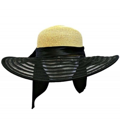 Sun Hats Wheat & Black Wide Brim Floppy Hat Large with Satin Bow - CP115SSFFVF $32.40