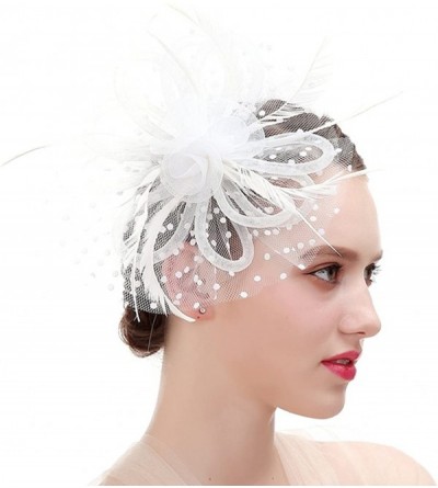 Headbands Feather Fascinators Headband and Clip for Women Tea Party Bridal Cocktai - White - CM186802IX9 $9.51