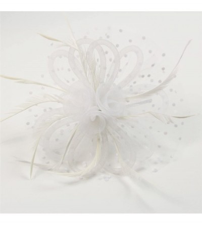 Headbands Feather Fascinators Headband and Clip for Women Tea Party Bridal Cocktai - White - CM186802IX9 $9.51