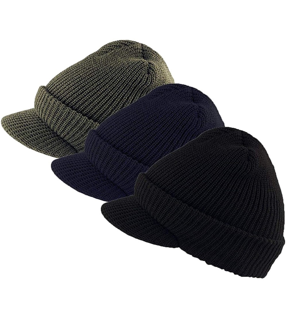 Visors Military Winter Jeep Cap with Visor 100% Wool Made in the USA - Variety - CN18QWA668R $25.95