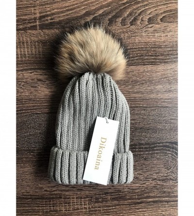 Skullies & Beanies Knit Hat for Womens Girls Fleece Winter Slouchy Beanie Hat with Real Raccon Fox Fur Pom Pom - Style02 Deep...
