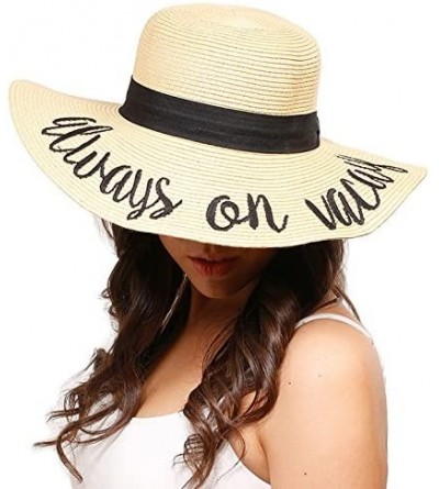 Sun Hats Women Elegant Wide Brim Embroidered Beach Pool Floppy Summer Vacation Sun Hat - Always on Vacay - CA18CMMTXUN $13.23