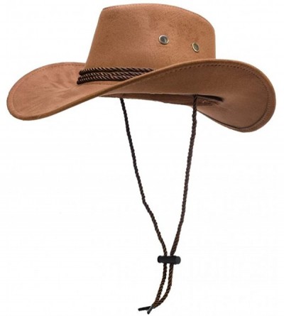 Cowboy Hats Mens Faux Felt Wide Brim Western Cowboy Hat Fedora Outdoor Party Hats - Brown - CC18OSZ82TG $26.93