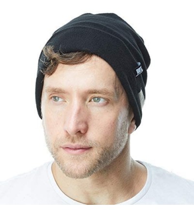 Skullies & Beanies Fleece Winter Functional Beanie Hat Cold Weather-Reflective Safety for Everyone Performance Stretch - Blac...