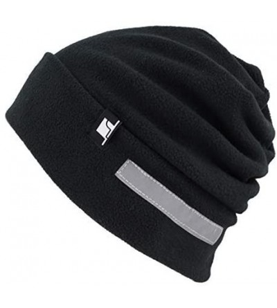 Skullies & Beanies Fleece Winter Functional Beanie Hat Cold Weather-Reflective Safety for Everyone Performance Stretch - Blac...