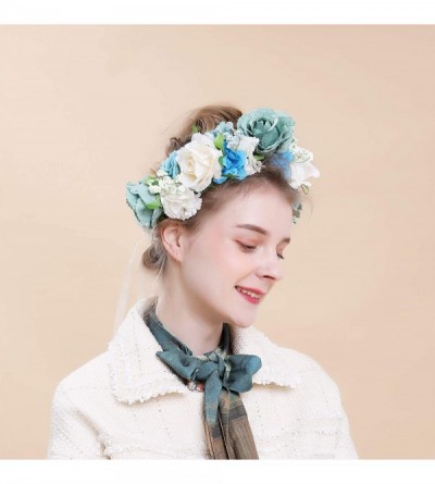 Headbands Boho Flower Headband Hair Wreath Floral Garland Crown Halo Headpiece with Ribbon Wedding Festival Party - N - C518K...