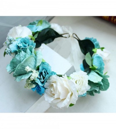 Headbands Boho Flower Headband Hair Wreath Floral Garland Crown Halo Headpiece with Ribbon Wedding Festival Party - N - C518K...