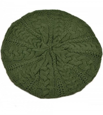 Skullies & Beanies Soft Lightweight Crochet Beret for Women Solid Color Beret Hat - One Size Slouchy Beanie - Olive - CK18KED...